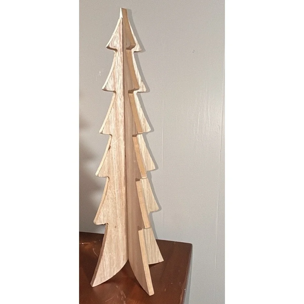 2 White Wood Christmas Trees Mantle‎ Decor 16